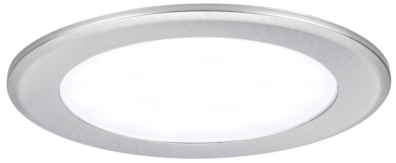 Rund LED-loftslampe med sølvramme, som lyser kraftigt. Perfekt til moderne indendørsarealer.