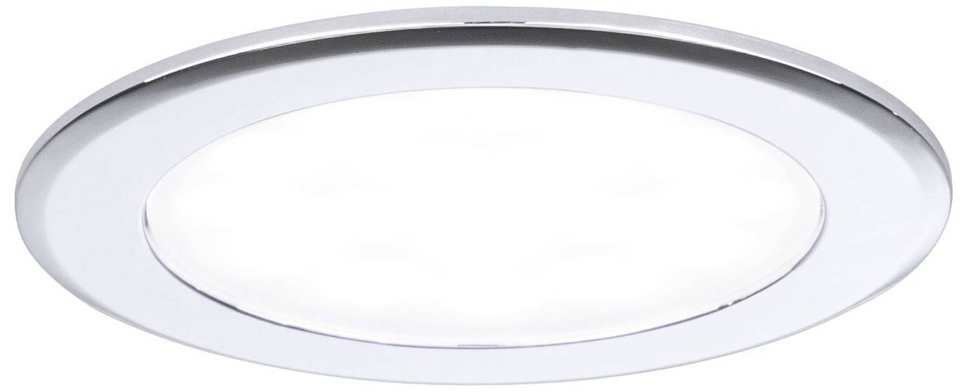 Rund LED-loftslampe med en smal sølvfarvet kant og et kraftigt centralt lysende felt, velegnet til moderne indendørsrum.
