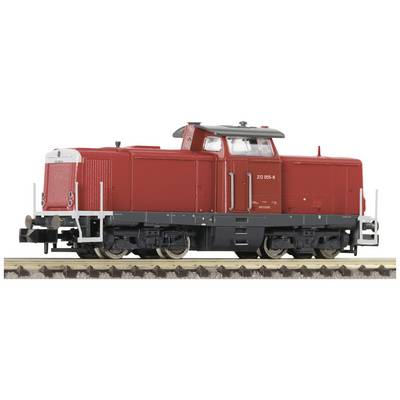 Rød diesellokomotive på skinne, set fra siden. Modeltogtog i detaljeret design, velegnet for samlere eller entusiaster.