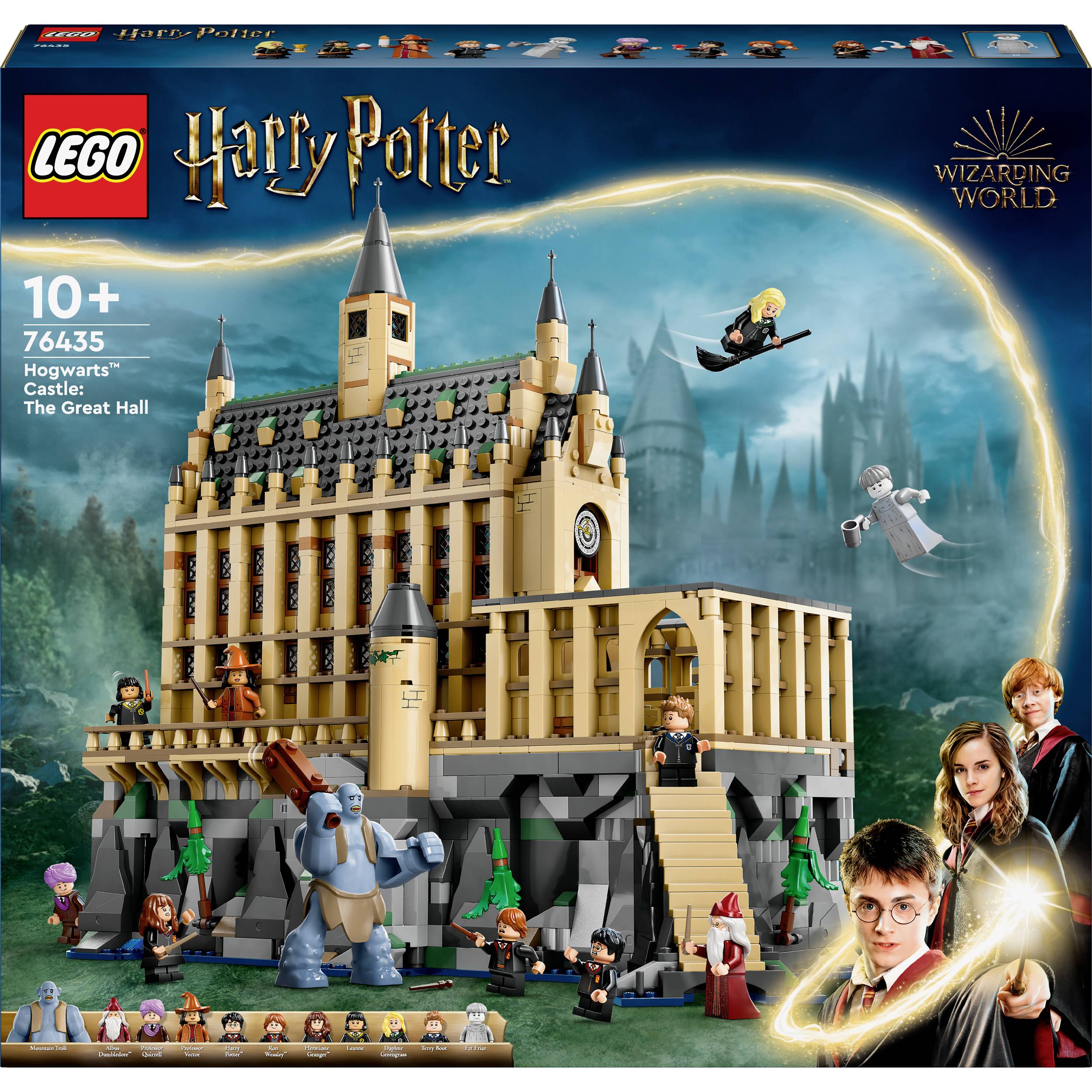 LEGO Harry Potter-sæt med Hogwarts Slot. Viser den Store Hal med figurer og tilbehør. Anbefalet for børn fra 10 år.