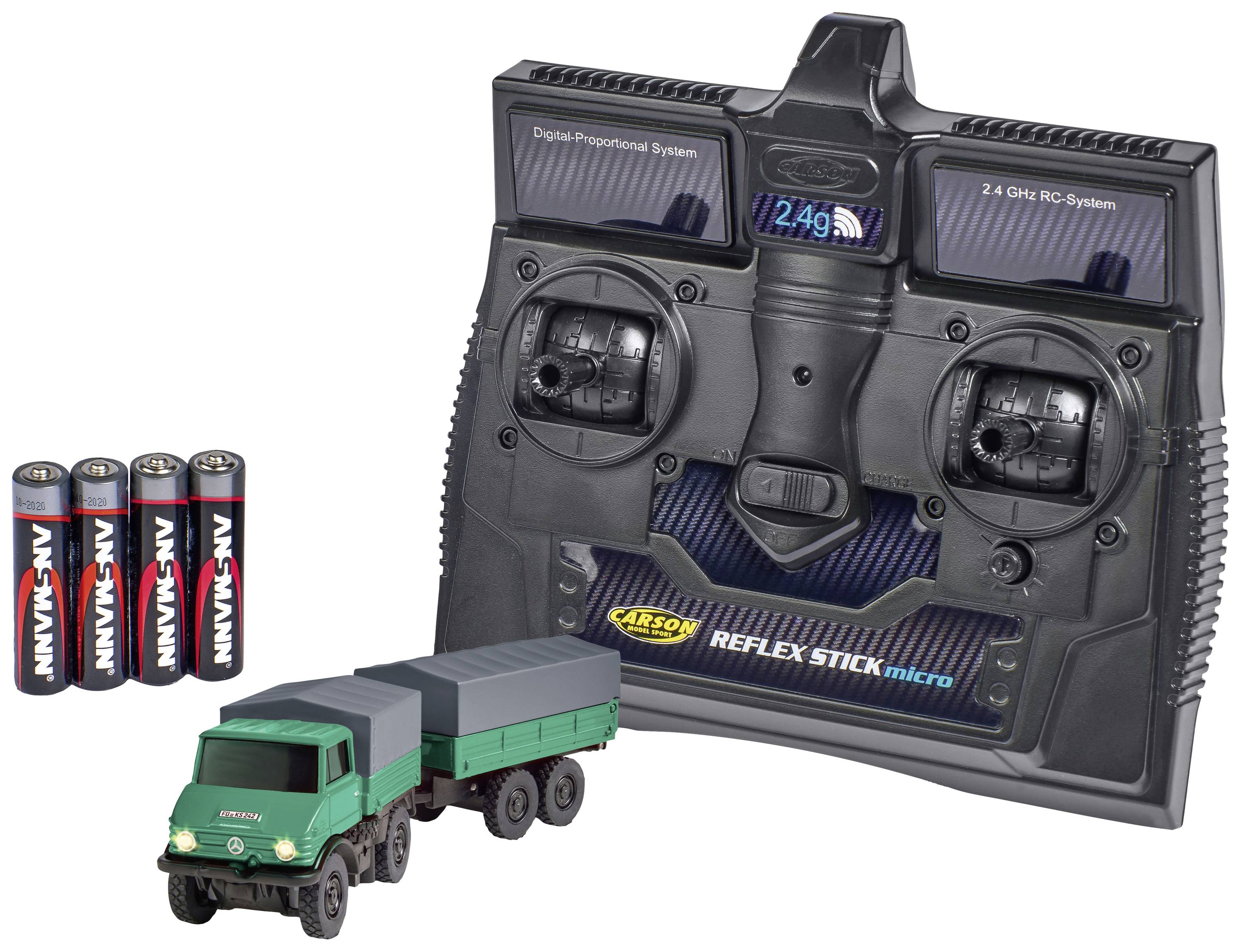 Carson Modellsport 500504165 MB Unimog Forst mit Hänger 1:87 RC-modellastbil Elektronik Vejmodel