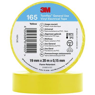3M 165YL5E Isoleringsbånd Gul (L x B) 20 m x 19 mm 1 stk