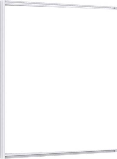 Et tomt hvidt whiteboard med en tynd, sølvfarvet ramme langs siderne.