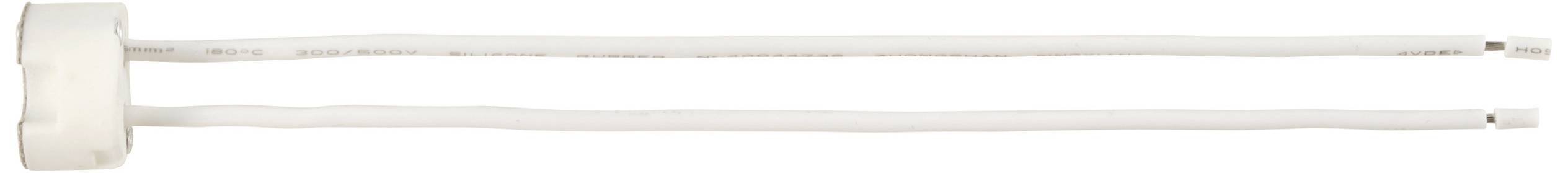 To tynde, hvide ledninger, der udgår fra en flad, rund, hvid sokkel.