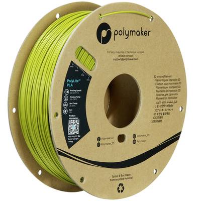 En spole med gult 3D-printerfilament fra mærket Polymaker, fremstillet af genanvendte materialer, støtter ved tekniske forespørgsler.