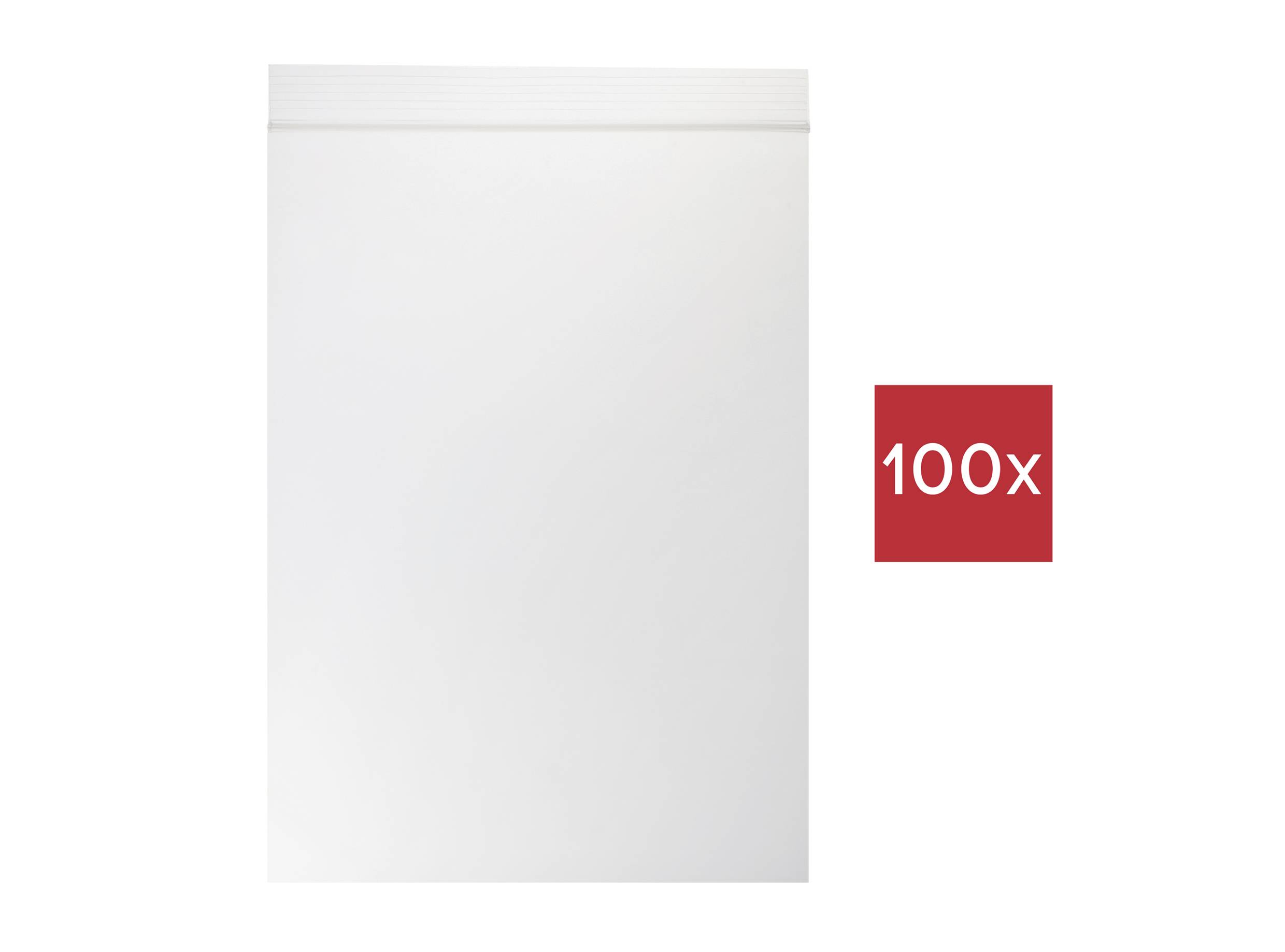 En stak på 100 hvide, flade konvolutter vises.