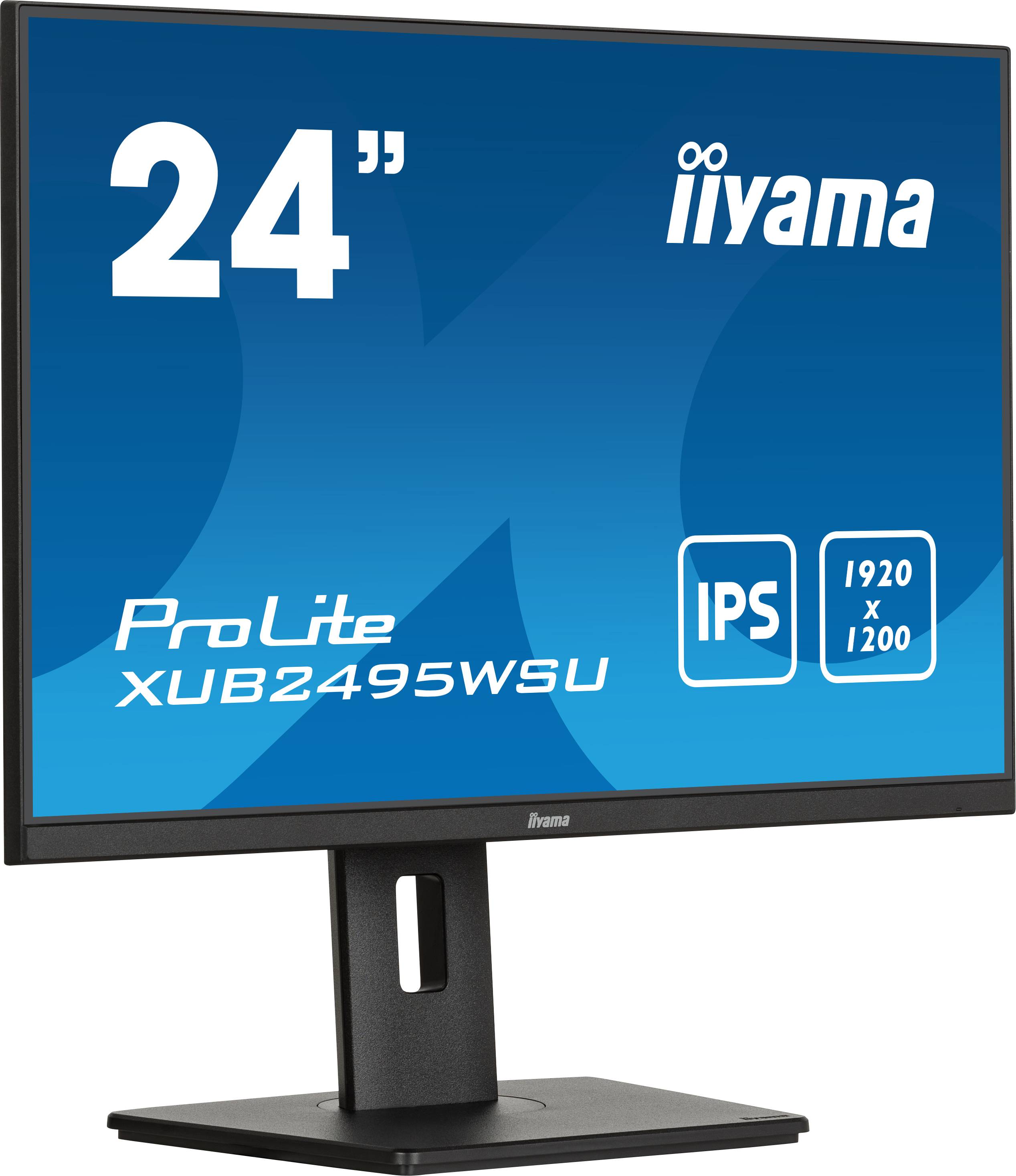 24 tommer iiyama ProLite skærm, model XUB2495WSU, IPS-display, opløsning 1920 x 1200.