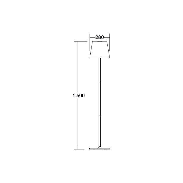 Standerlampe skematisk fremstillet. Samlet højde: 1500 mm, Skærmbredde: 280 mm.