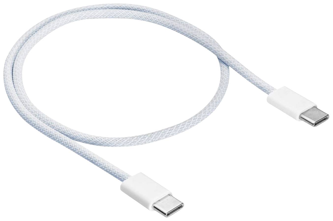 Et flettet USB-C-kabel med stik i begge ender, perfekt til opladning og dataoverførsel mellem enheder.
