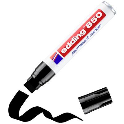 Edding 850 Permanent marker med sort hætte, spids tegner bred sort streg.