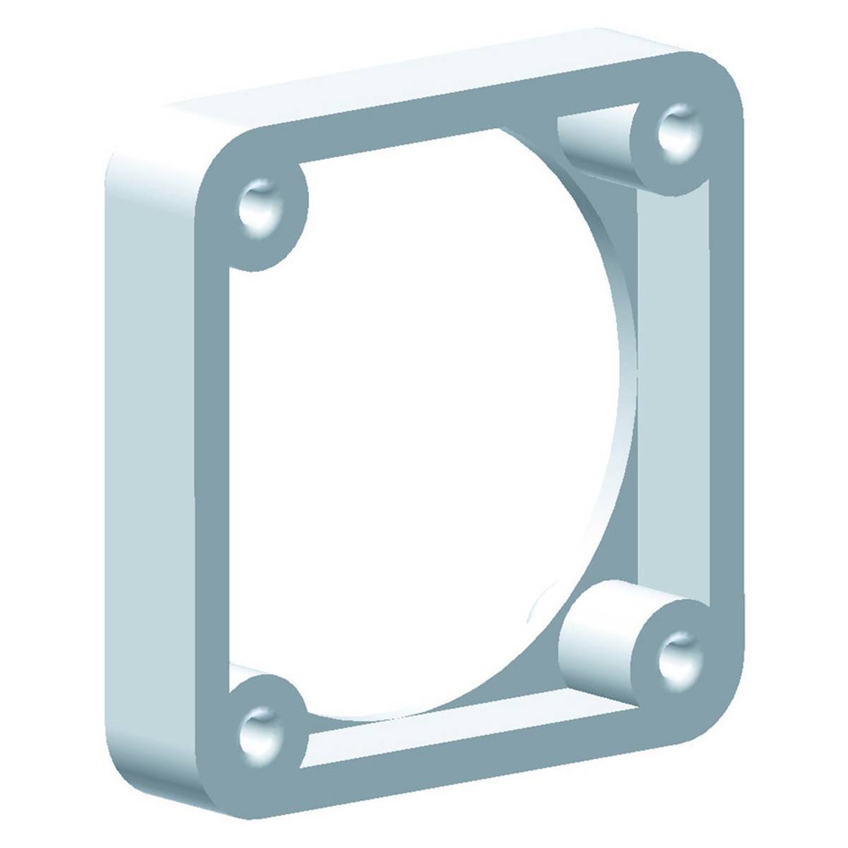 En 3D-model af en rektangulær ramme med afrundede hjørner. Rammen indeholder et cirkulært objekt placeret i midten.