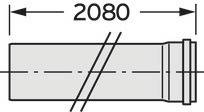 Teknisk tegning af et rør med en længde på 2080 mm.