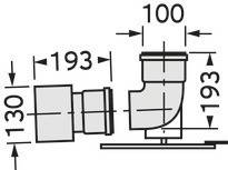 Teknisk tegning af et rørkoblingsbeslag med dimensioner: Længde 193 mm, Højde 130 mm, Rørdiameter 100 mm.