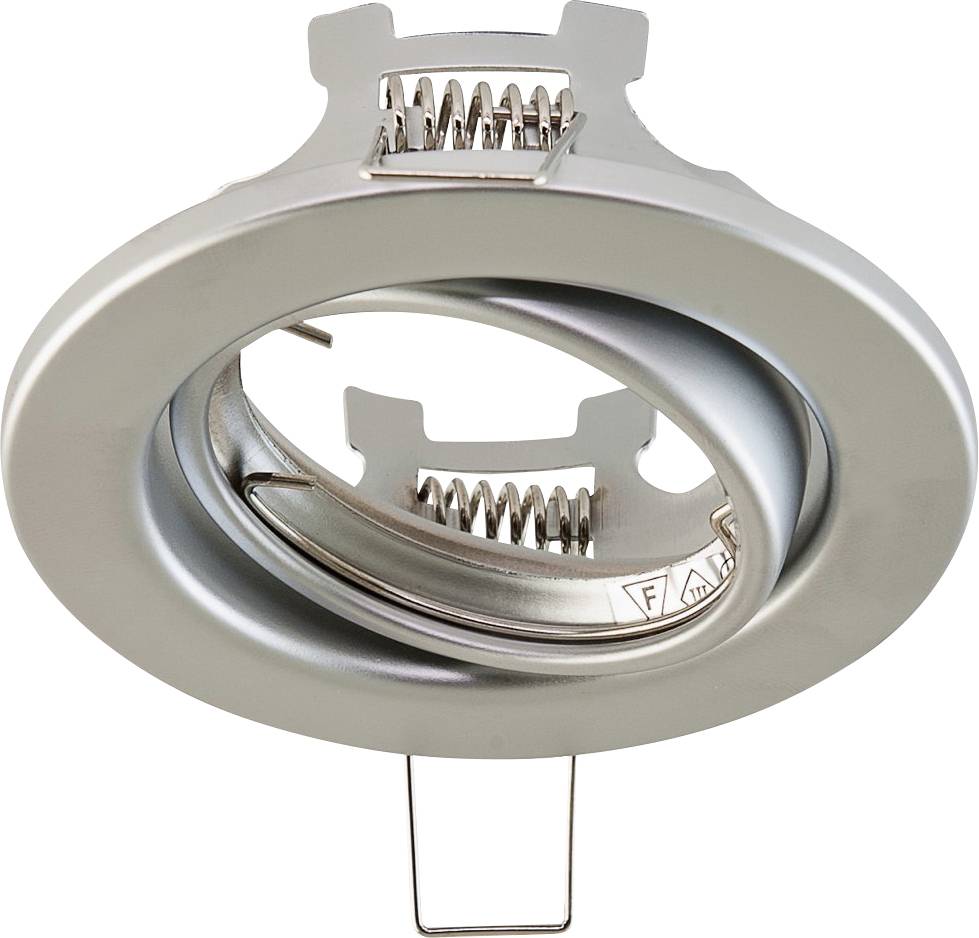Teknisk tegning af en rund LED-indbygningsspot med dimensioner. Viser front- og sidevisning, inklusive monteringsmål.