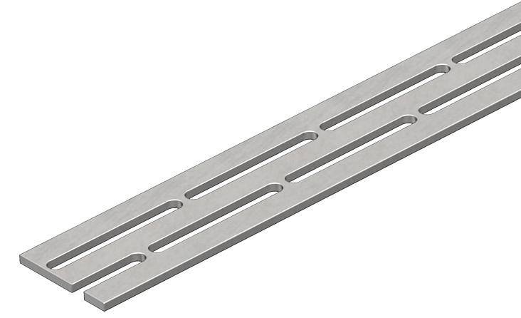 Metalgenstand med lange, parallelle slidser.