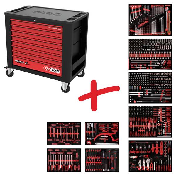 KS Tools 820.9706 Værkstedsvogn   Producentfarve: Sort, Rød