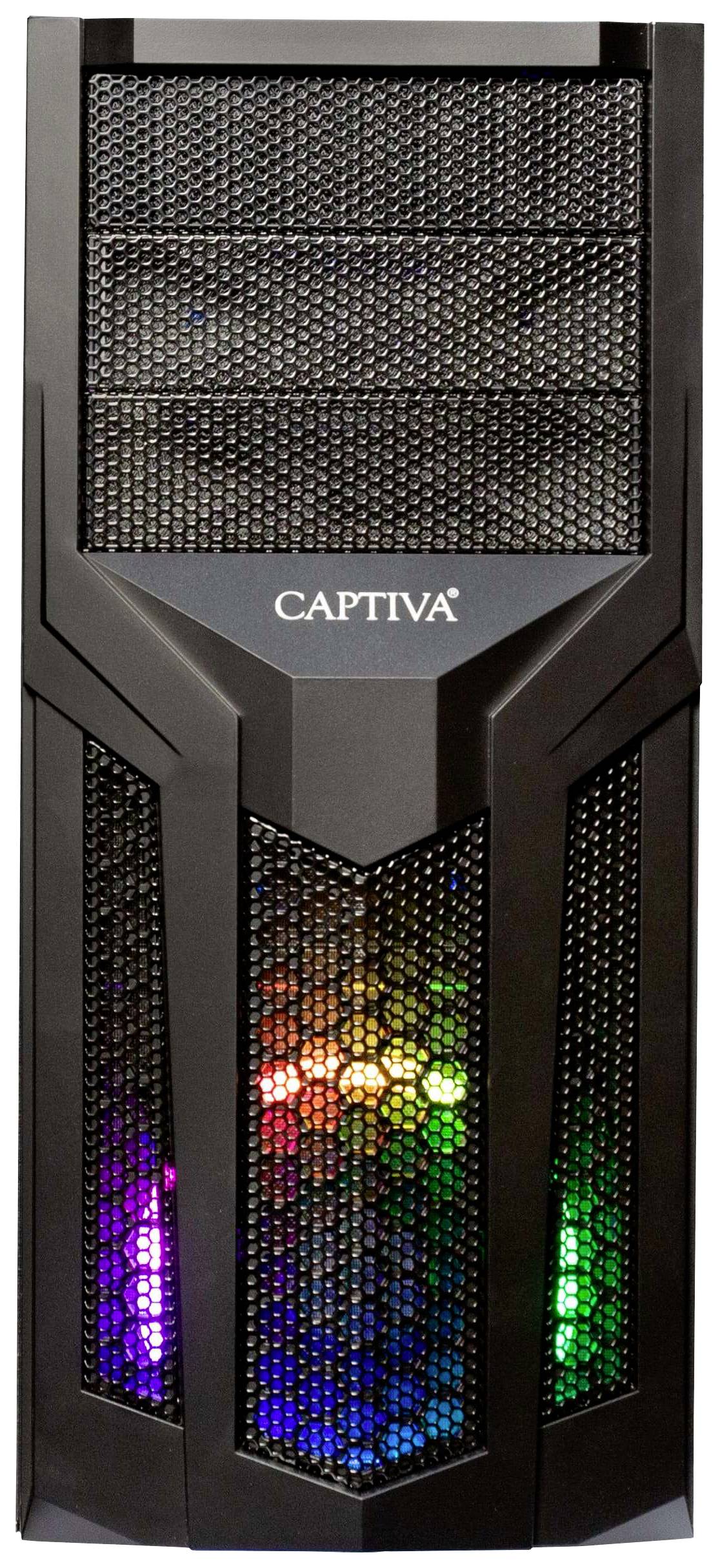 'Captiva' computerkabinet med sort gitterdesign og farverige LED-lys bag gitret, som skaber en iøjnefaldende effekt.