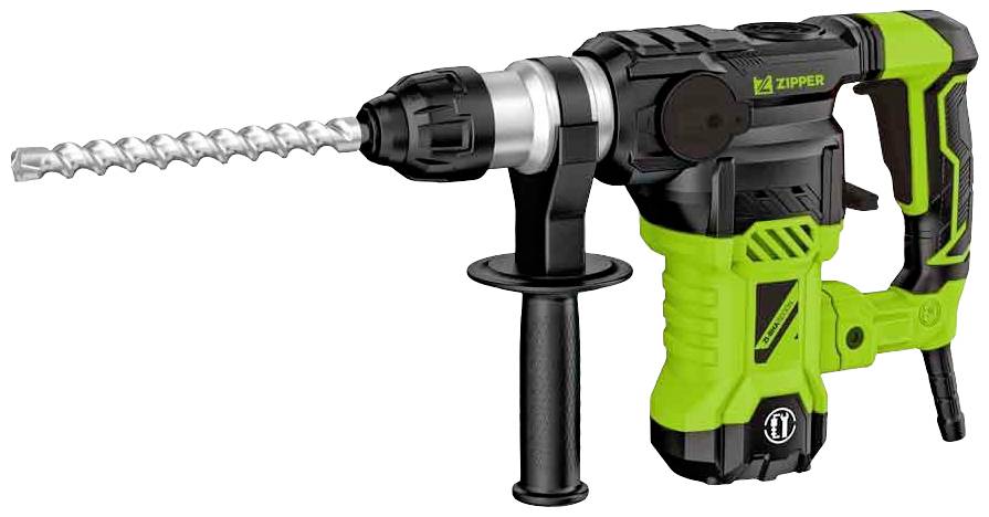 Grøn borehammer med sort greb og sølvskinnende borepatron, designet til kraftfulde boreoperationer i hårde materialer.