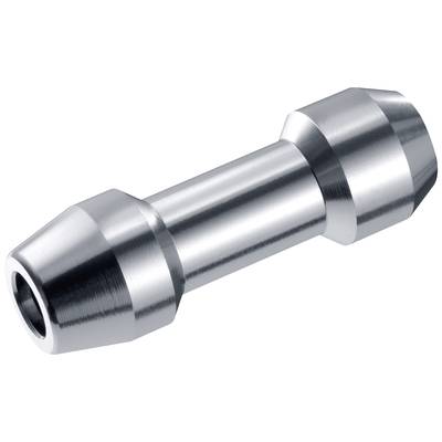 En metallisk cylindrisk stift med koniske ender, blank overflade, muligvis en del af et mekanisk værktøj eller apparat.