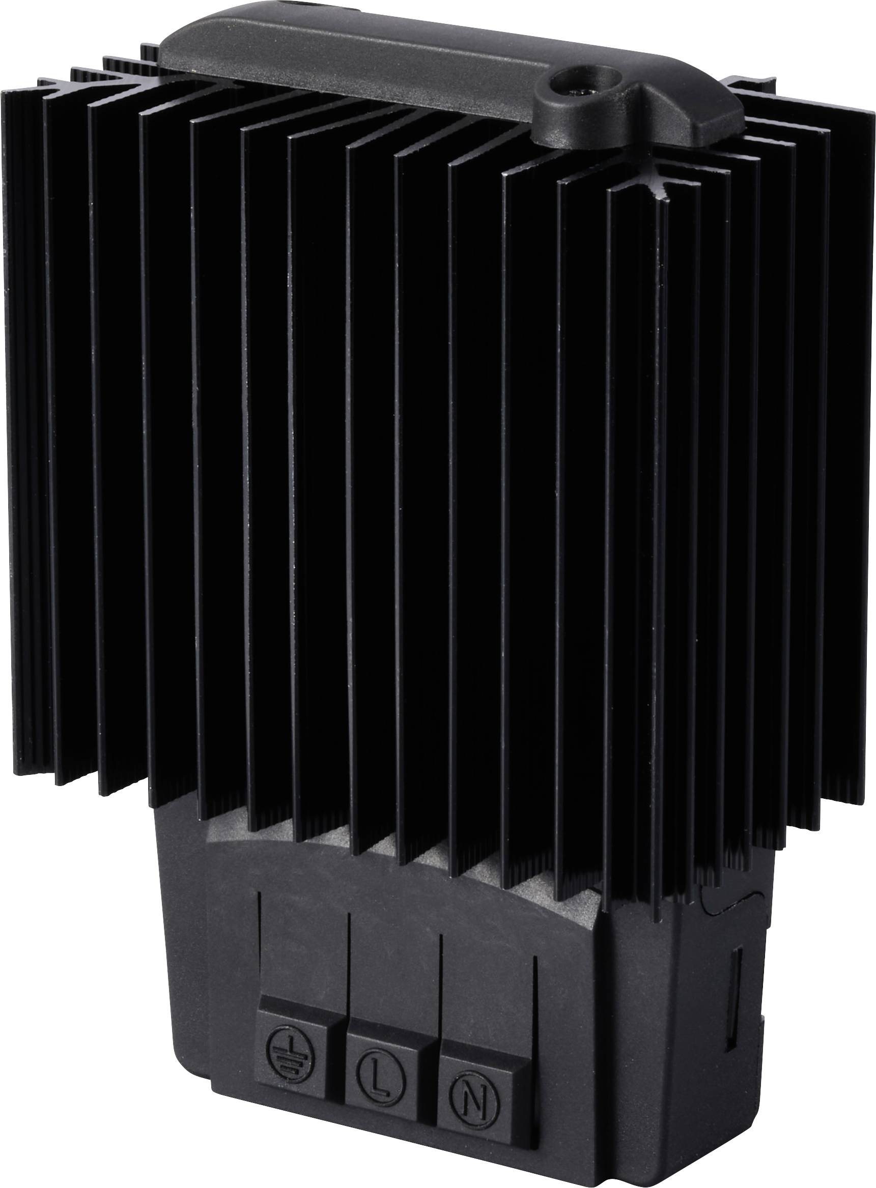 Sort køleprofil med lodrette ribber til varmeafledning, hvorunder tilslutninger til jord, fase og nuleder er synlige.
