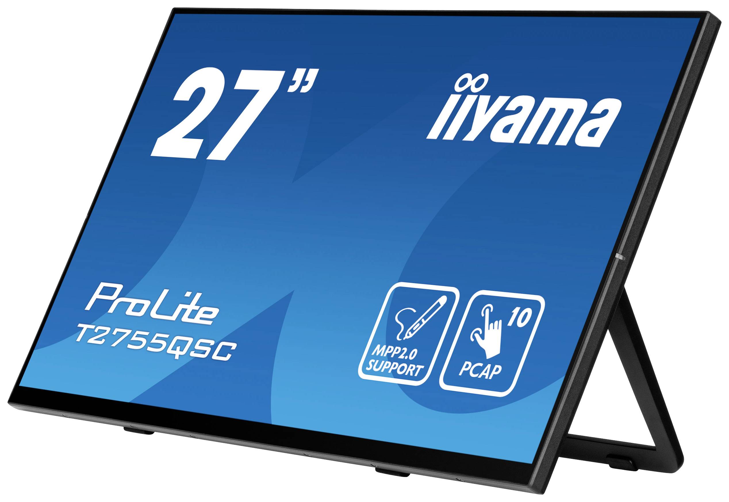 En fladskærm med 27-tommer display fra mærket 'iiyama', model 'ProLite T2755QSC', understøtter MPP2.0 og PCAP.
