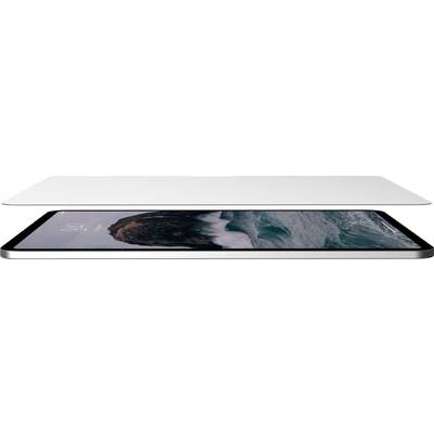 Et moderne tablet med en stor skærm viser et baggrundsbillede af bølger, der slår mod klipper.