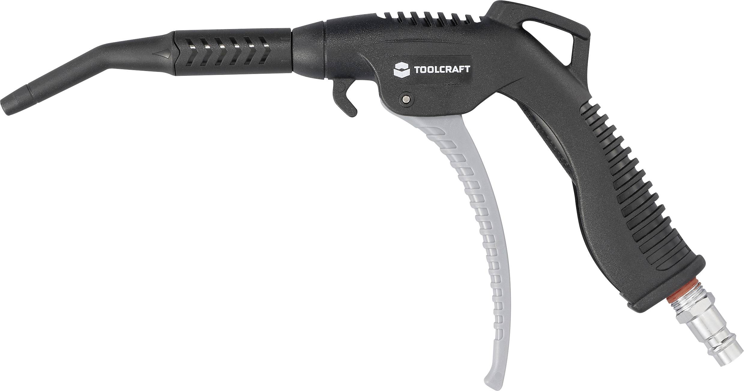 En sort trykluftpistol med ergonomisk greb og udløser. På pistolen står mærket 'Toolcraft'.