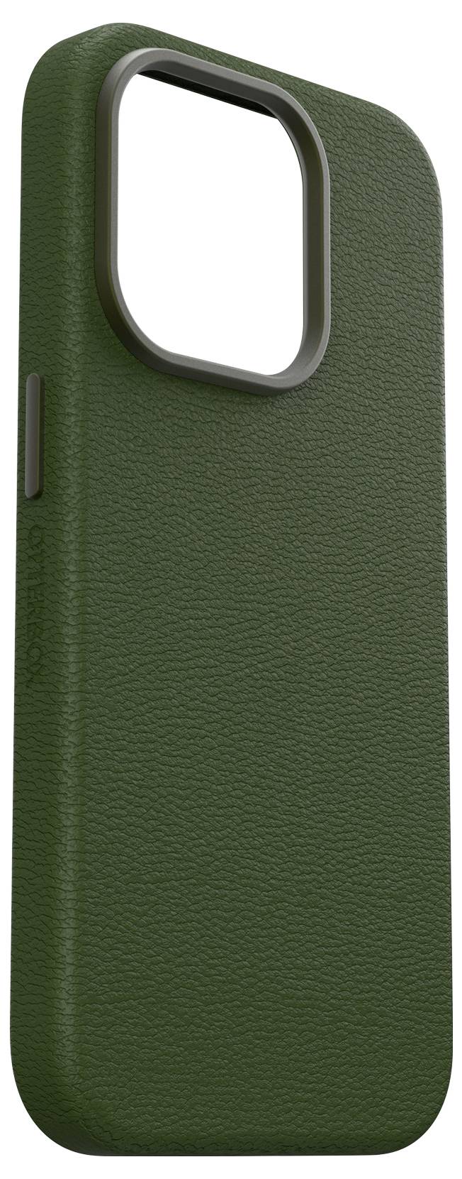 Grønt mobiltaske med struktureret overflade og kamerahul. Enkelt design, som giver beskyttelse og stil til smartphones.