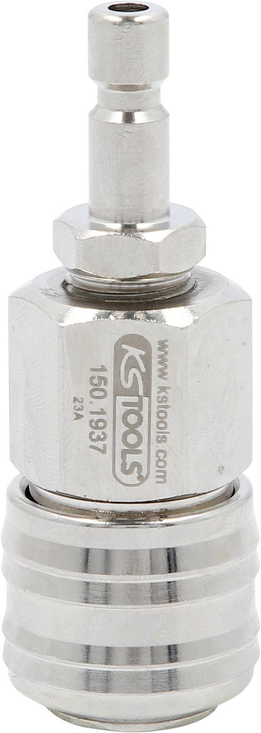 Metallic trykluftadapter fra KS Tools. Cylindrisk form med logo og produktnummer '150.1997' synligt.