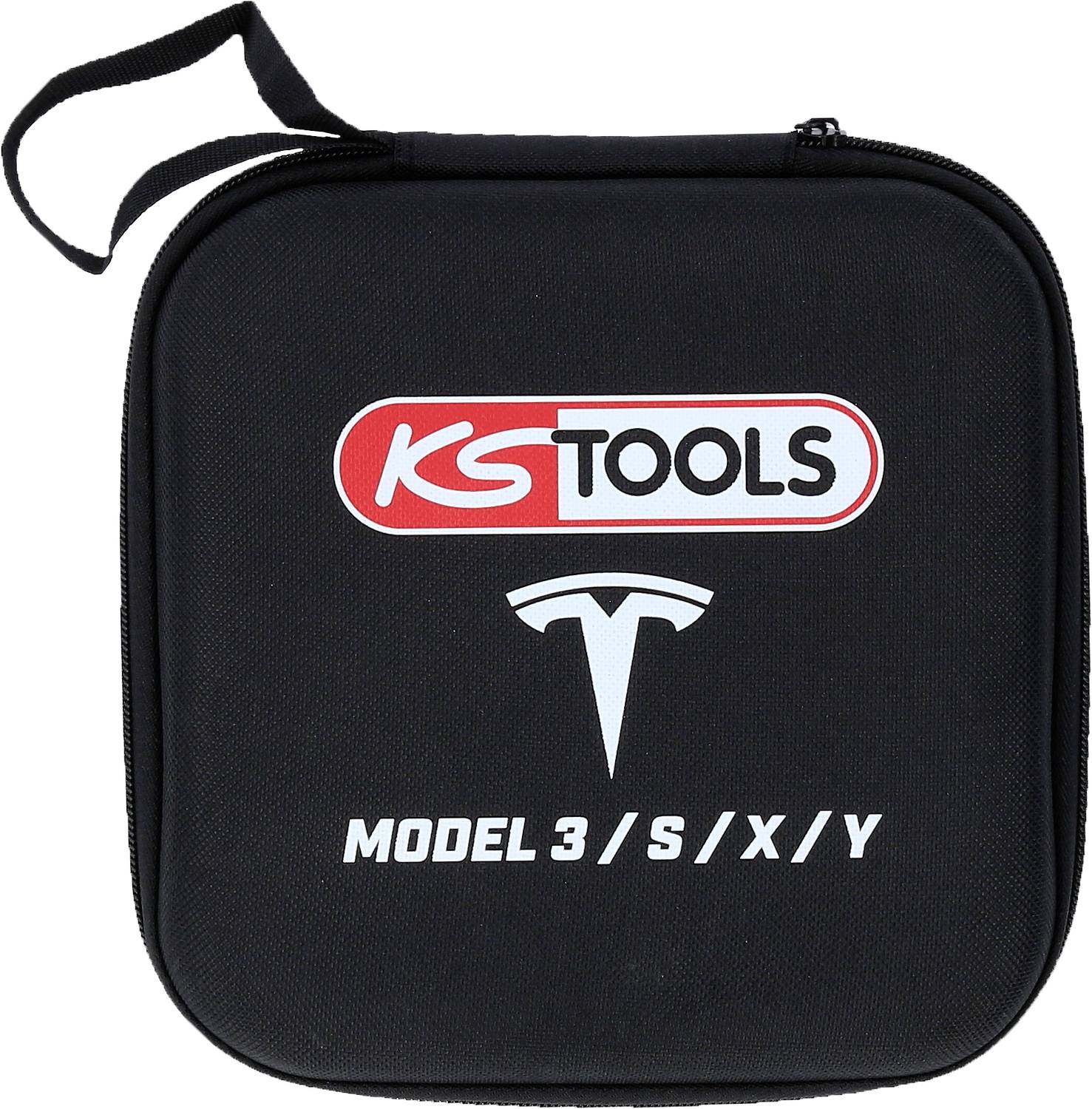 Sort bærepose med 'KS Tools' logo og tekst 'Model 3/S/X/Y', egnet til forskellige biltyper.