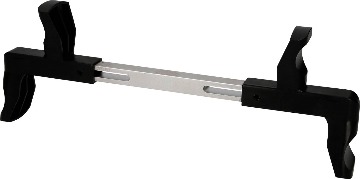 Et justerbart greb i sort med metalstang, velegnet til sikker transport af glas.