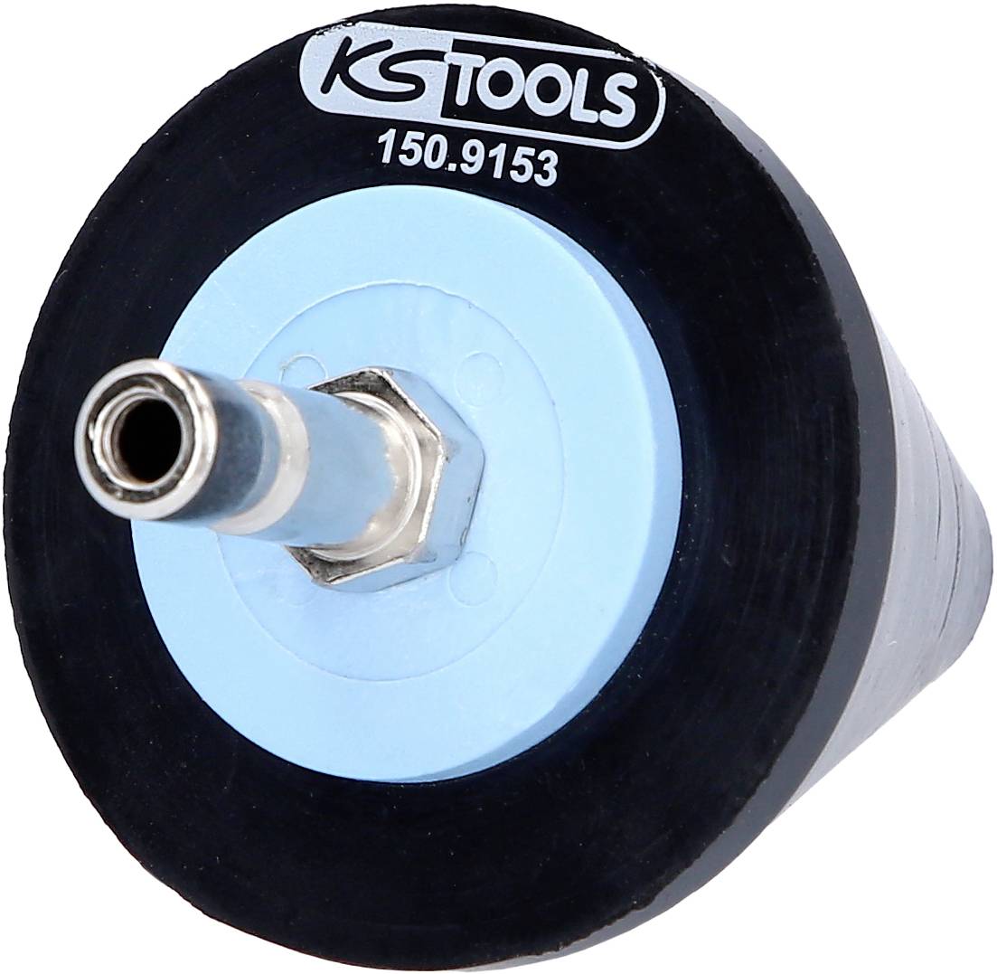 Rundes værktøj med påskriften 'KS TOOLS 150.9153'. Det har en sort yderkant og et blåt område i midten.