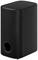 Sort, rektangulær højttaler med afrundede hjørner og et stort, rundt basrefleksrør i den nedre forreste del.