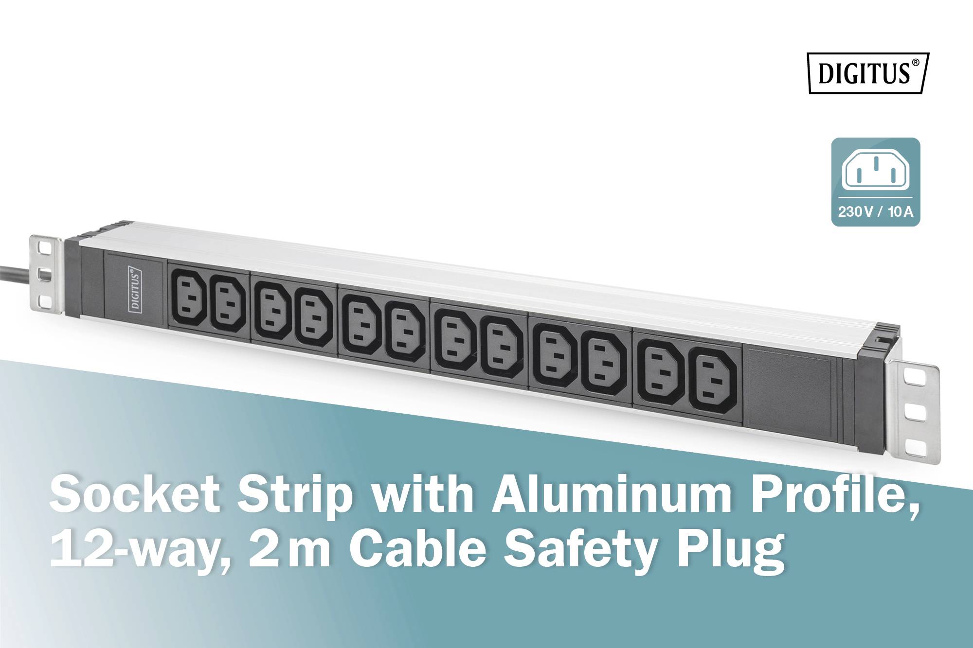 Digitus DN-95426 19 tommer Netværksskab-strømskinne 1 U IEC-stikdåse C13 10 A Egnet til skabsdybde: fra 300 mm Aluminium-8