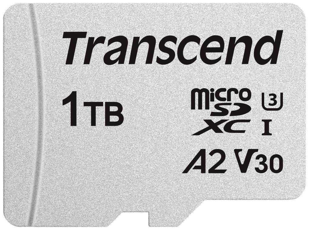 Transcend microSD-kort med 1 TB kapacitet, klassifikationer: microSD XC, U3, V30, A2.