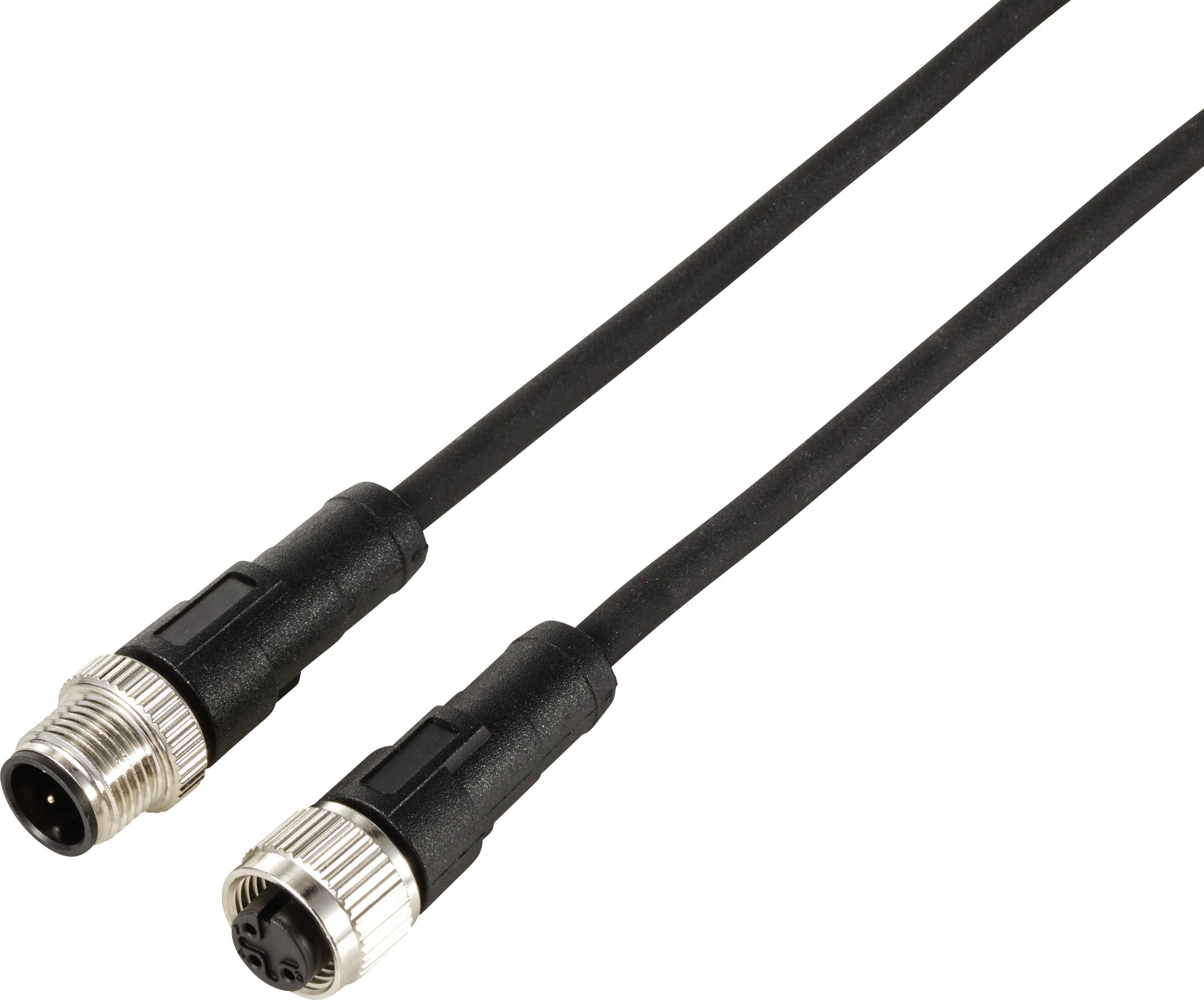 Et sort kabel med en han- og hun-metalstik, egnet til industrielle eller tekniske anvendelser.