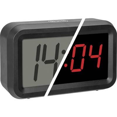 Et digitalt ur viser to forskellige tider og stilarter: til venstre 14:04 med grå tal, til højre 14:04 med røde tal.