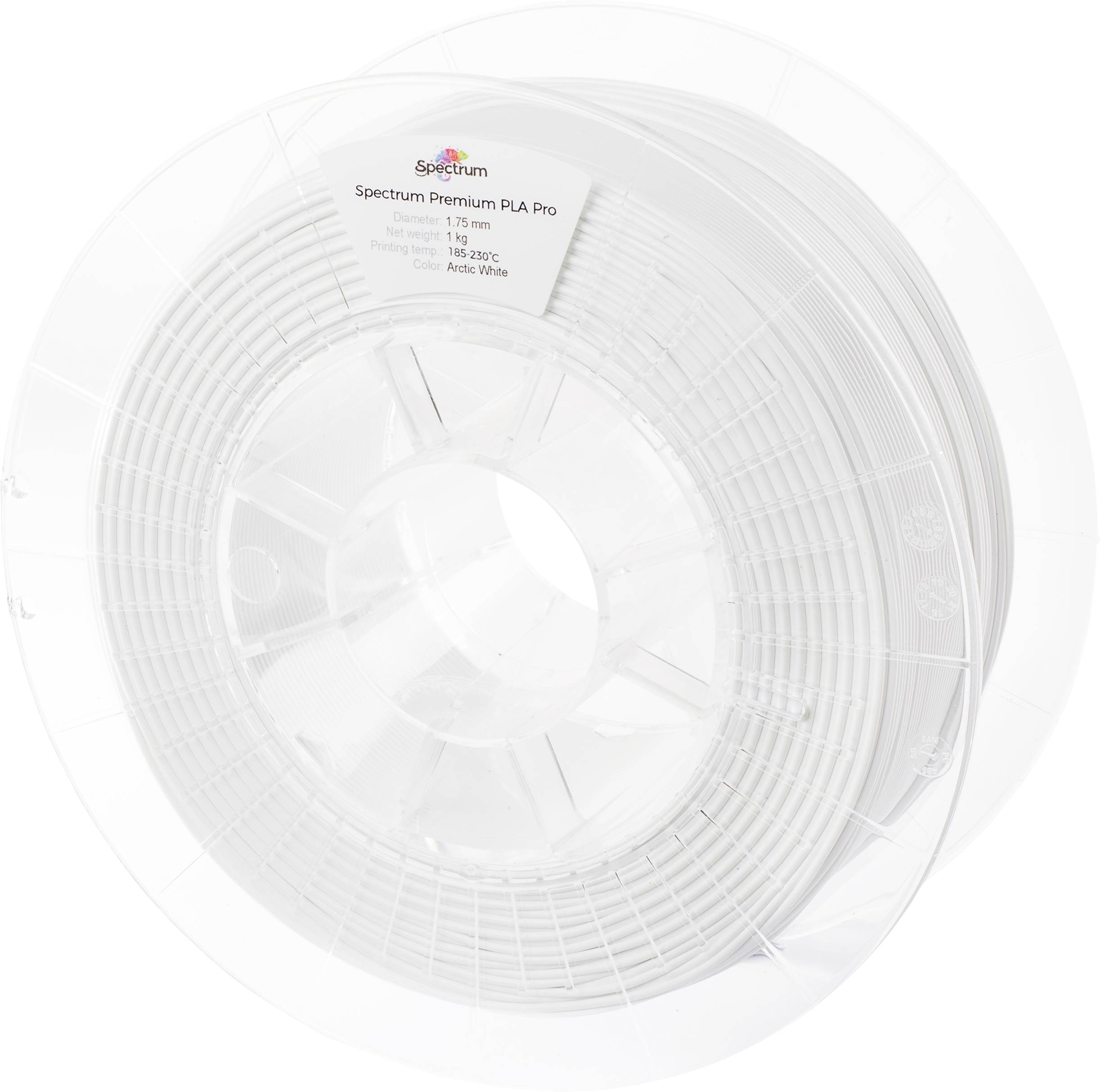 3D-printfilamentrulning i PLA 'Arctic White' med 1,75 mm diameter og 1 kg vægt, egnet til 185-230°C.
