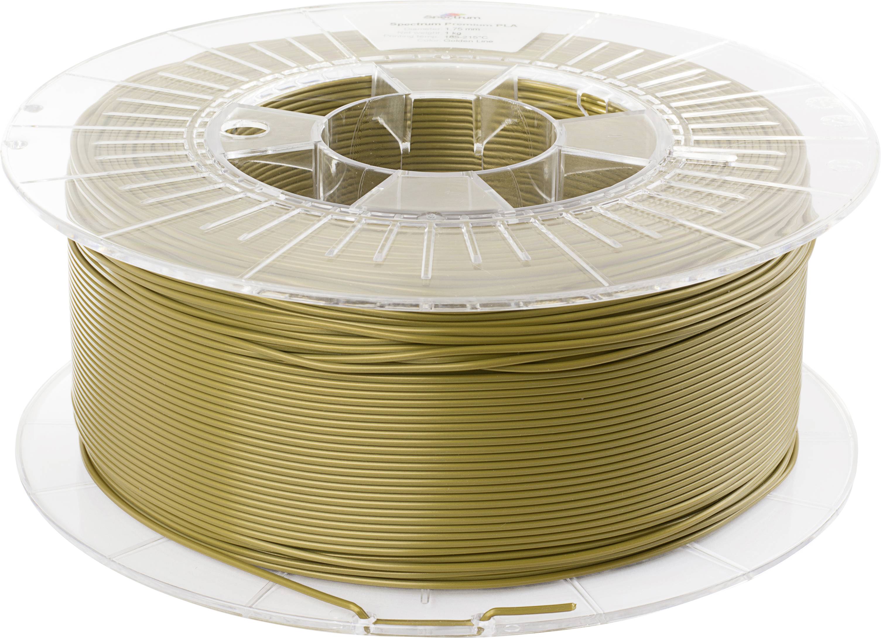 En rulle med guldfarvet 3D-printer-filament.
