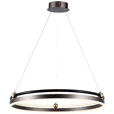 Moderne rund pendellampe med metalramme og integreret LED-belysning, ophængt i tre kabler.