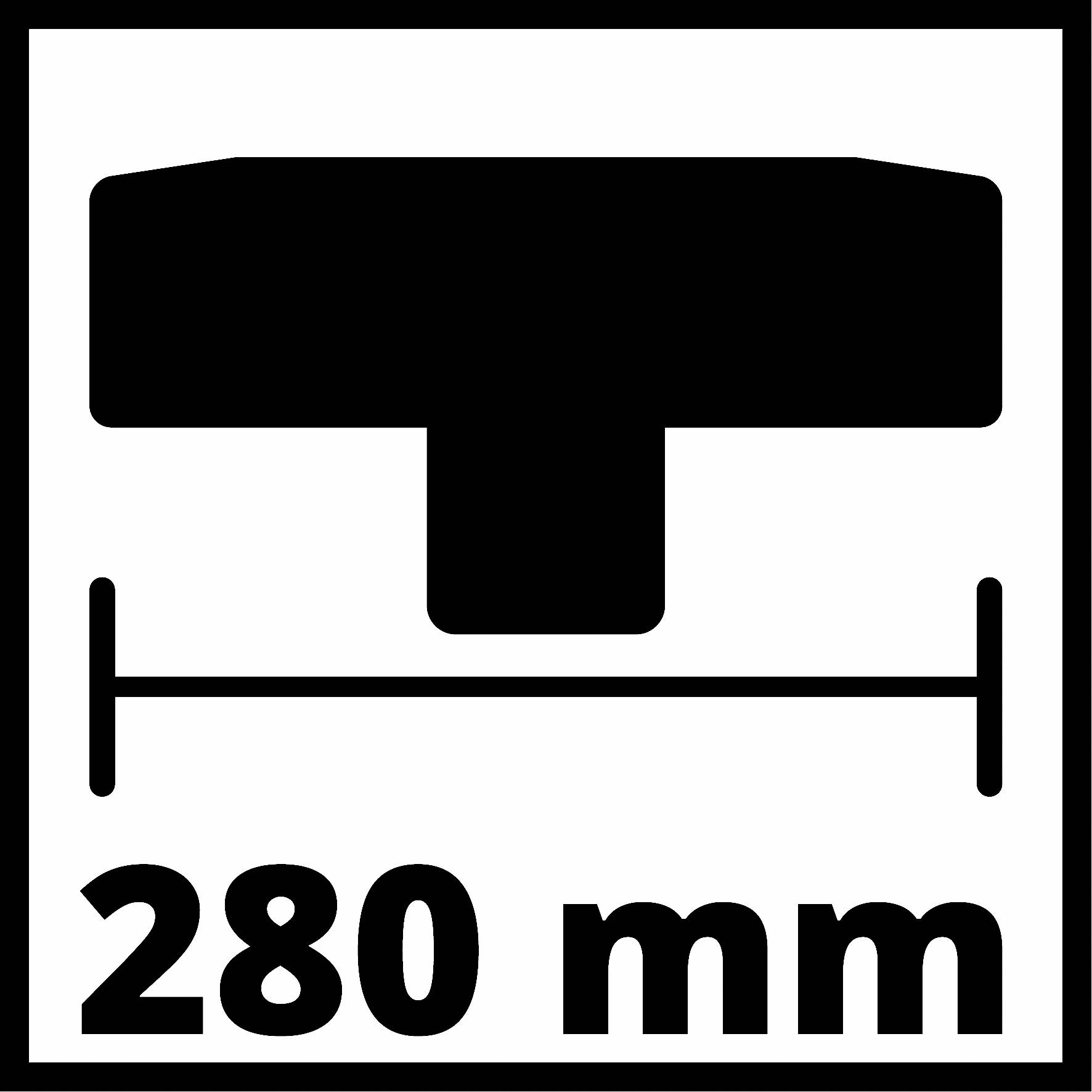 Billedet viser et symbol med en sort T-form og teksten "280 mm". Det indikerer en breddemåling.