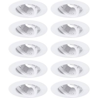 LED-indbygningslamper, hvide, runde, sæt med ti. Egnet til loftsmontering til rumbelysning. Moderne og minimalistisk design.
