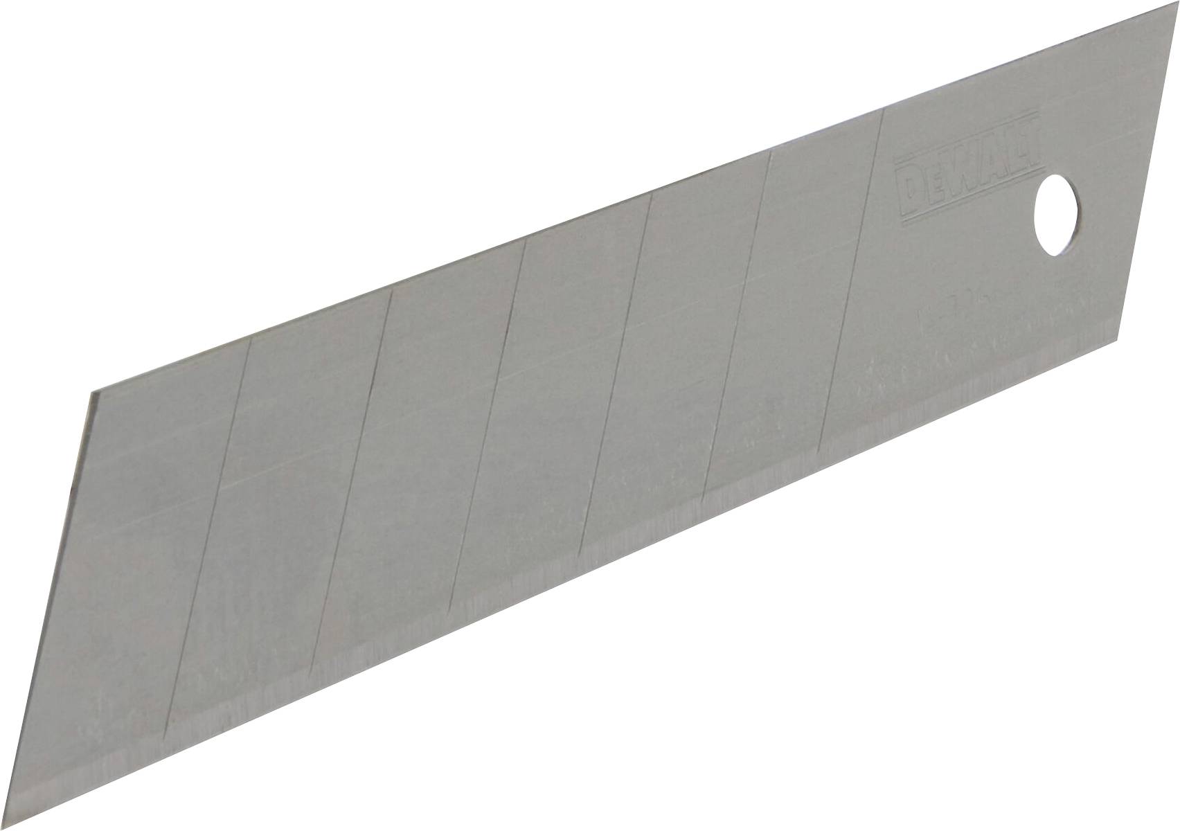 Knivblade til en hobbykniv, enkeltvis knækkelige, fremstillet af metal, med et hul i enden til nem udskiftning eller opbevaring.
