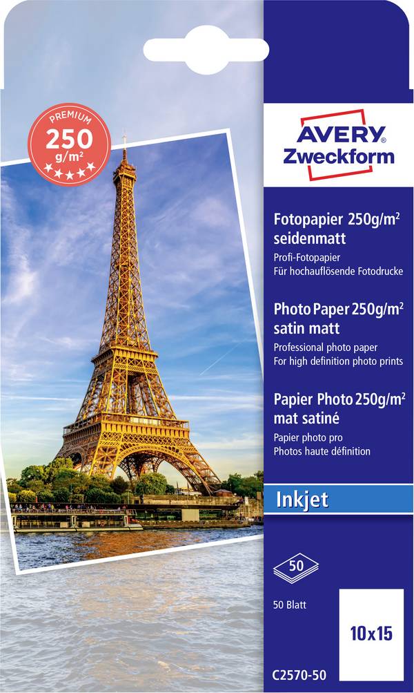 Avery-Zweckform Premium C2570-50 Fotopapir 10 x 15 cm 250 g/m² 50 Blad Silkemat
