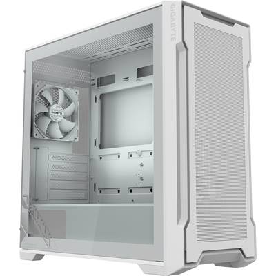 Hvidt computeretui i et moderne design med sidevindue og en intern ventilator; velegnet til PC-bygningsprojekter.
