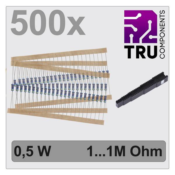 TRU COMPONENTS TC-12888476 T22P082 Metalmodstand sortiment med aksial tråd 0.5 W 1 % 500 stk