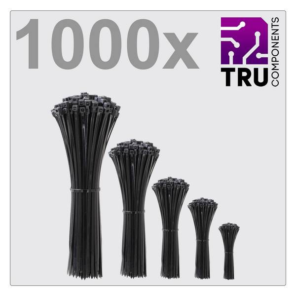 TRU COMPONENTS TC-12888560 T24CA072 Kabelbinder 3.6 mm Sort Uv-stabiliseret 1000 stk