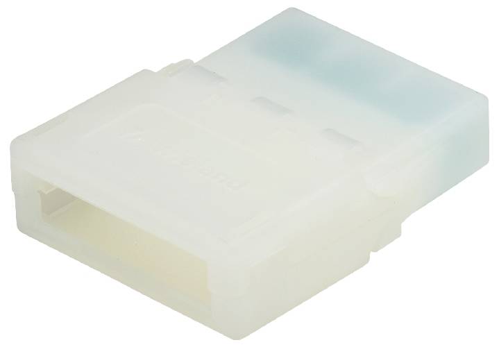 En hvid-blå plastikstik med åben ende, egnet til elektriske forbindelser.