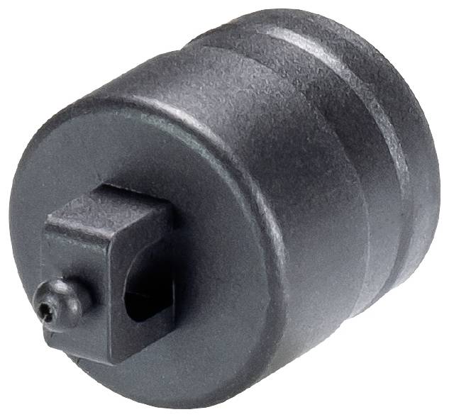 En sort, cylindrisk metaladapter med et firkantet stik på siden, ofte brugt i værktøjer.