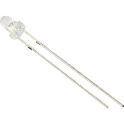 En enkelt, gennemsigtig lysdiode (LED) med to metalforbindelser er vist.